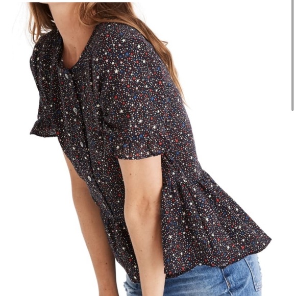 Madewell studio ruffle hem star printed top size small. 1085 - Picture 3 of 8
